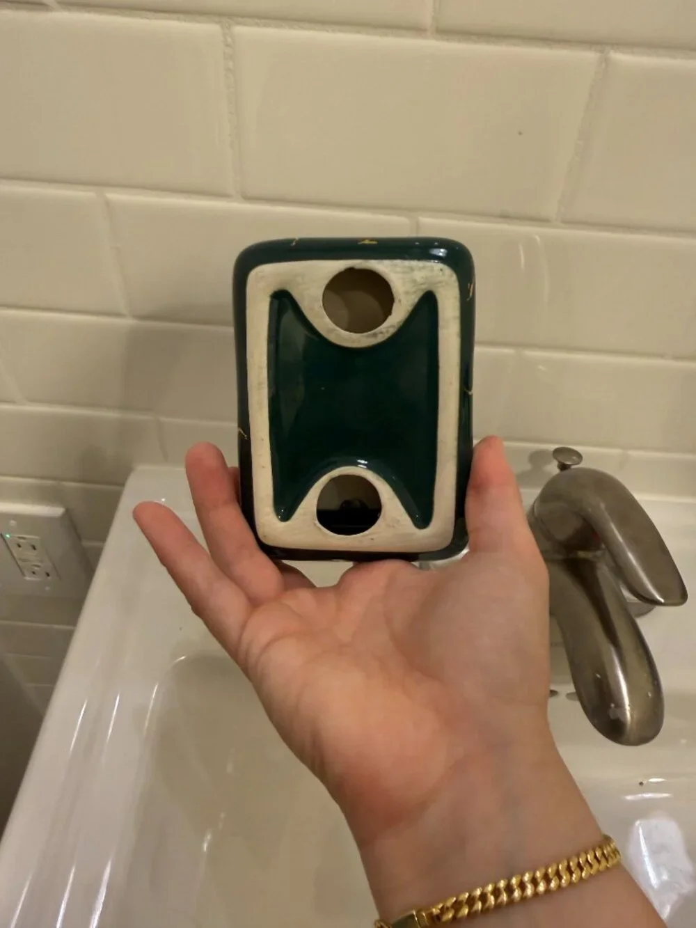 Elegant Emerald Green & Gold Marble Ceramic Soap Dish